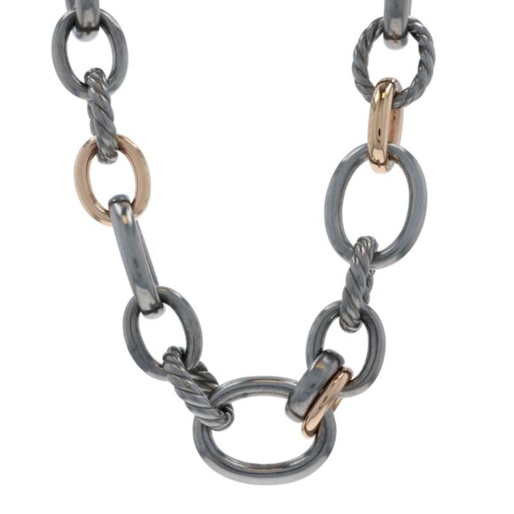 David Yurman Mercer Melange Pave Dia Necklace 18 1/2" Sterling 925 Rose Gold 18k - Picture 1 of 6